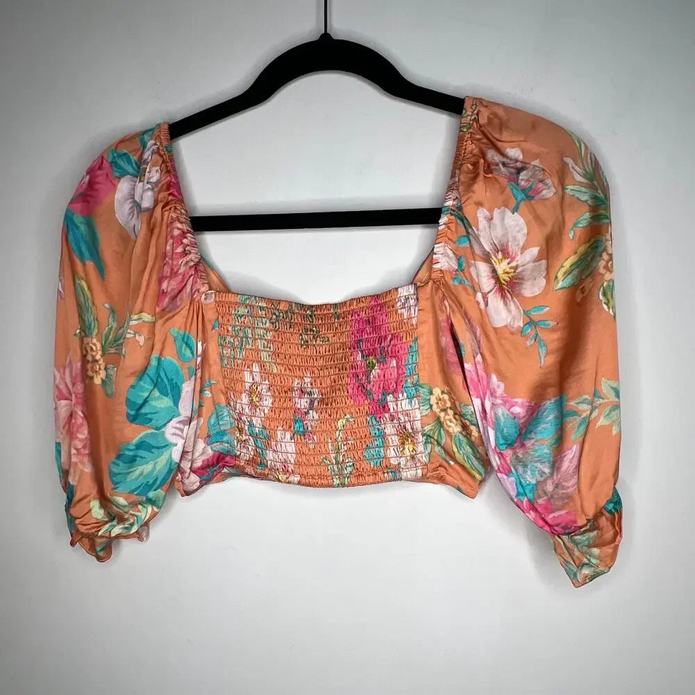 Majorelle Angeles Orange Passionfruit Floral Mini Skirt Cropped Top Set Small